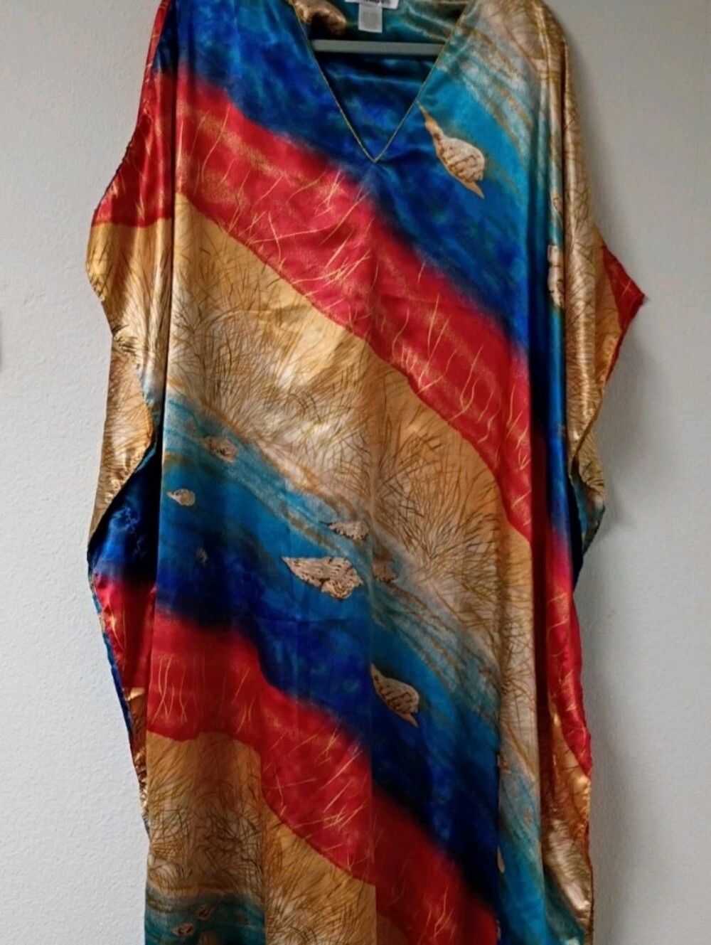 Vintage Winlar OS Silky Multicolor V-Neck Caftan Top